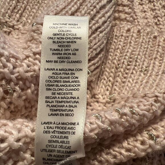 Chicos Sweater Size 1 Women's Blush Pink Long Chunky Knit Gold Metallic Pullover - Picture 9 of 9
